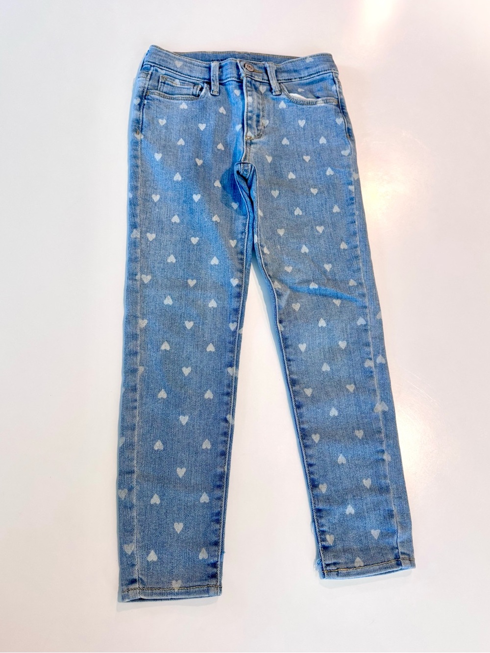 Old Navy Light Blue Heart-Print Girls’ Jeggings High-Rise 360 Stretch, size 8